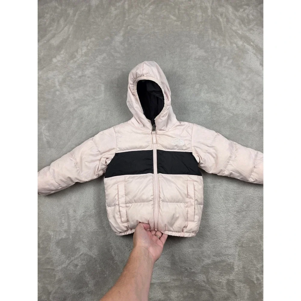 The North Face Reversible Down Puffer Jacket Toddler 2T Pink Black 550 Hooded